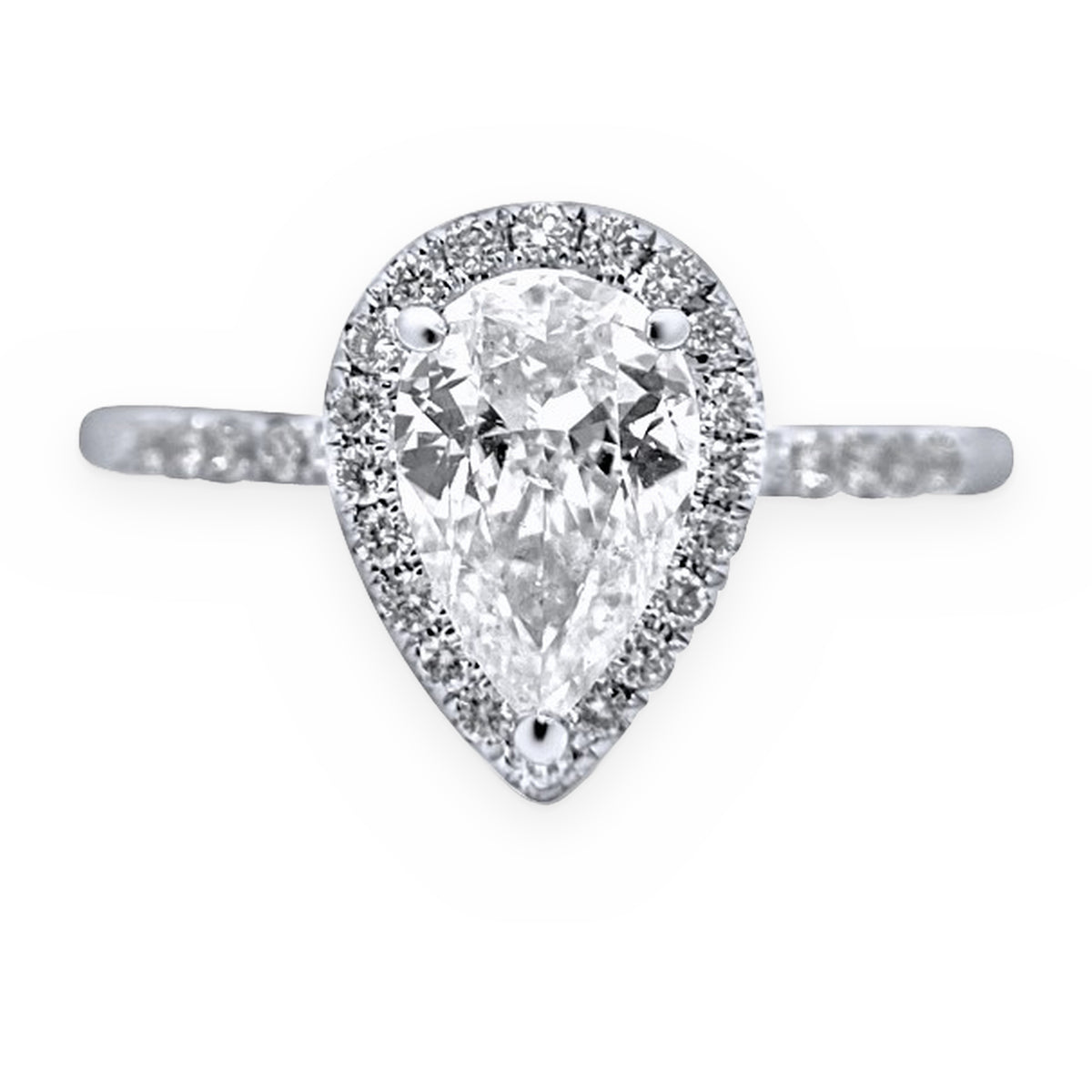 Oval diamond halo engagement ring in white gold