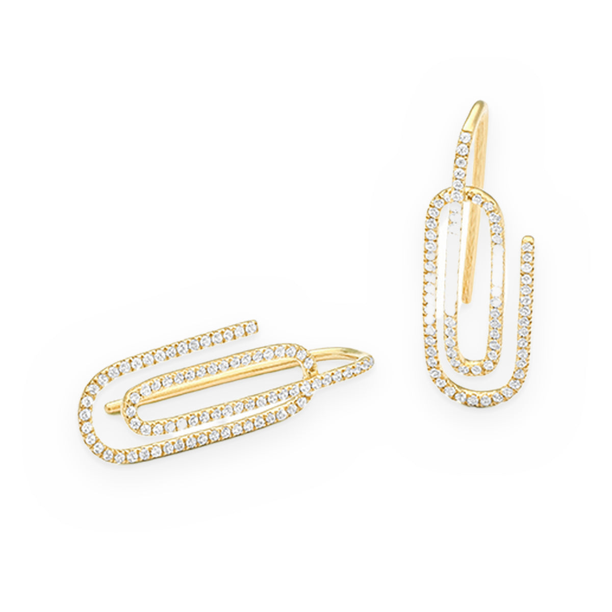 Yellow gold pave diamond paperclip drop earrings