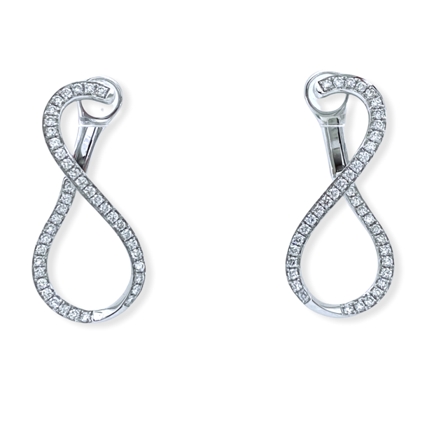 White gold infinity-shaped diamond drop earrings