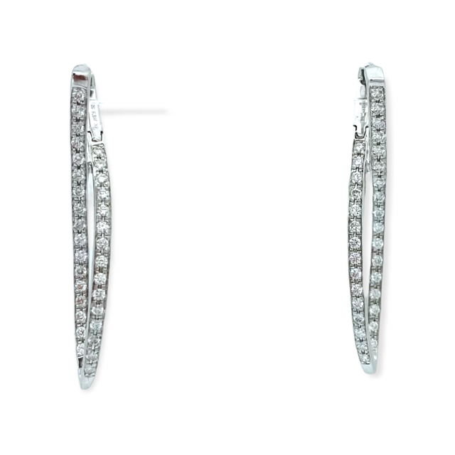 White gold marquise-shaped inside-out diamond hoop earrings