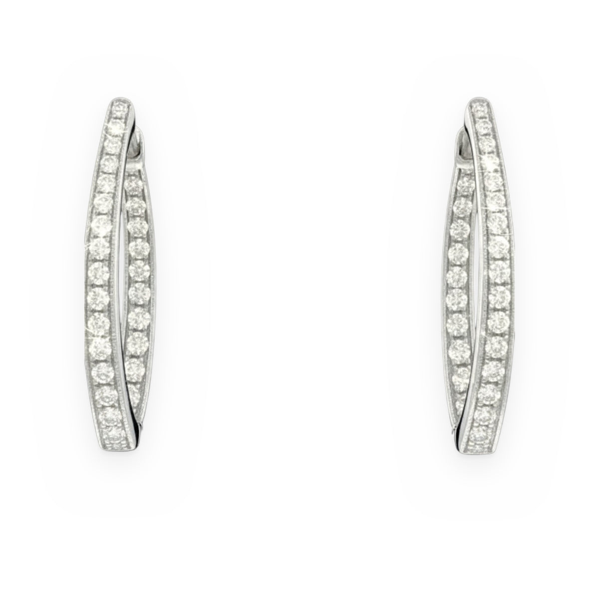White gold marquise-shaped inside-out diamond hoop earrings