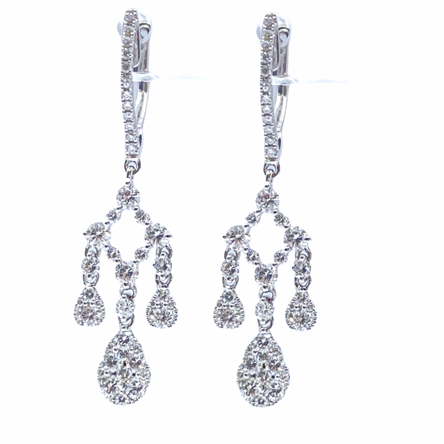 White gold diamond chandelier drop earrings with pear clusters