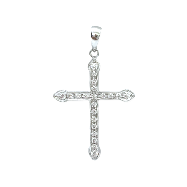 White gold diamond pointed-end cross pendant