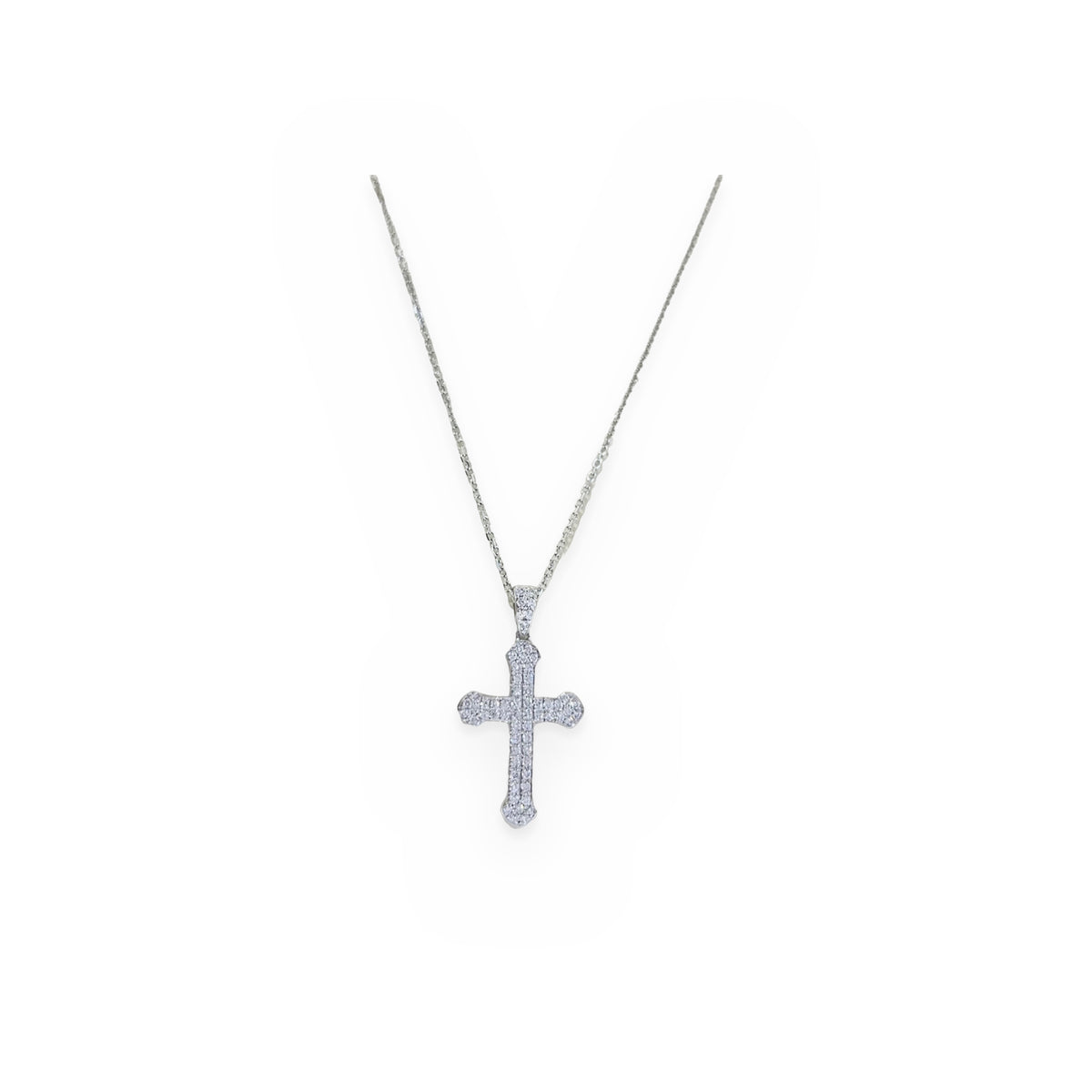 White gold diamond budded cross pendant necklace