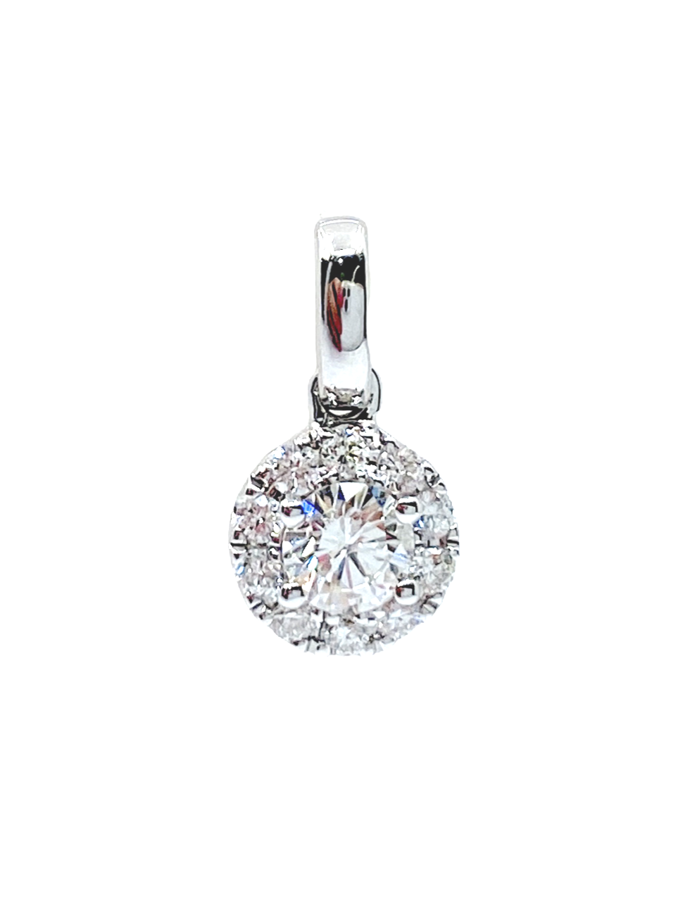 White gold round diamond halo pendant