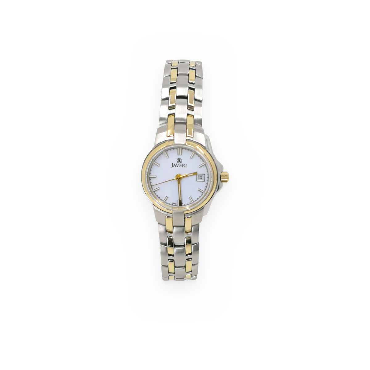 Javeri two-tone watch with white dial and smooth gold bezel