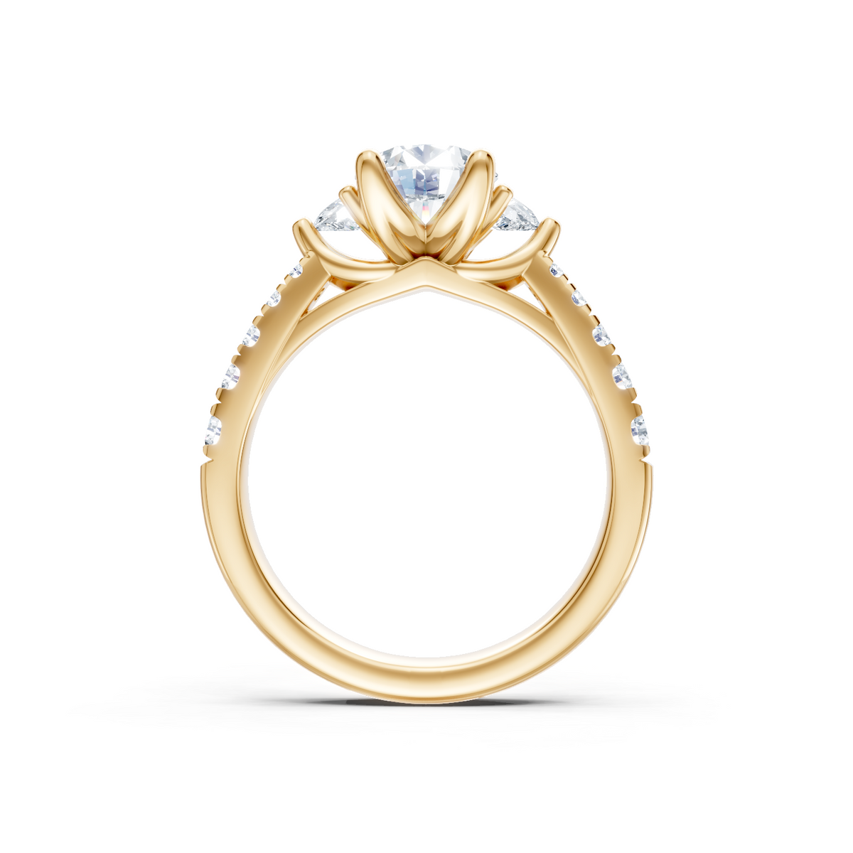 14K Yellow Gold Round and Pear Shape Diamond Pave Setting