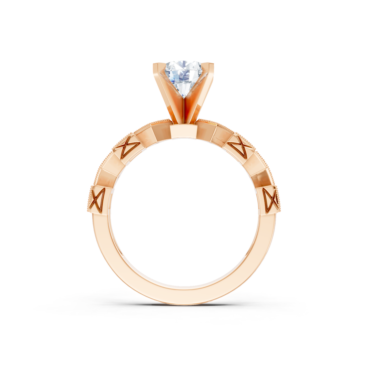 14K Rose Gold Round and Princess Cut Diamond Pave Setting