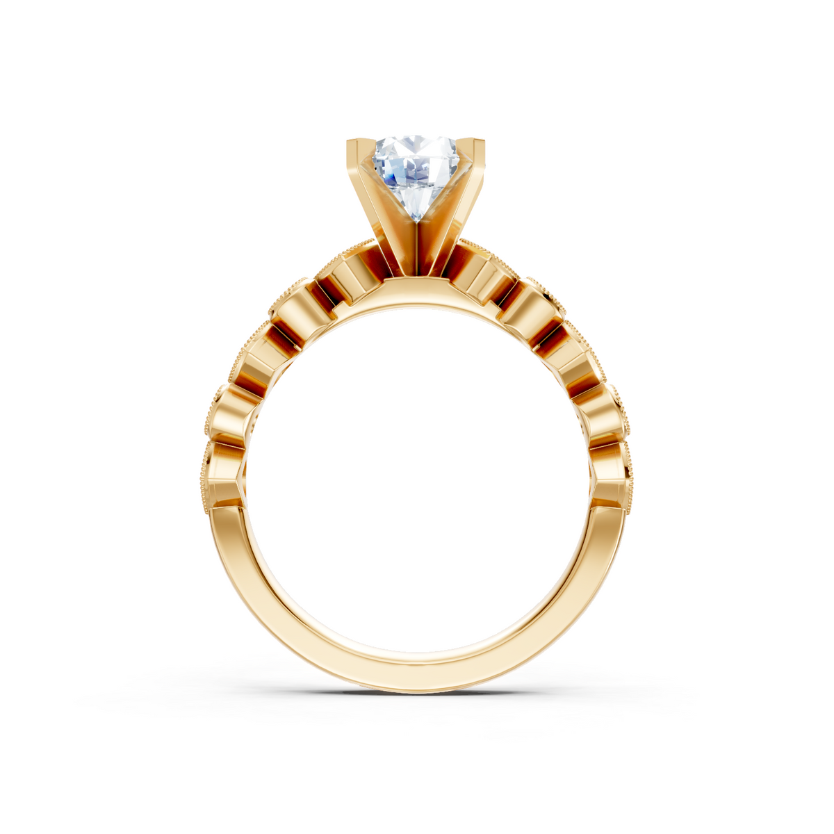 14K Yellow Gold Round Diamond Pave Milgrain Setting
