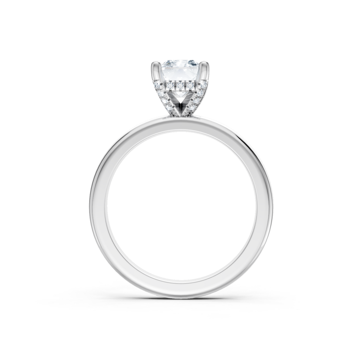 14K White Gold Solitaire Mounting with Diamonds for Emerald Cut Center