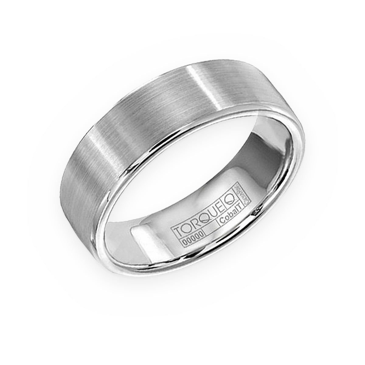 Torque cobalt men's flat band with brushed finish and stepped edges