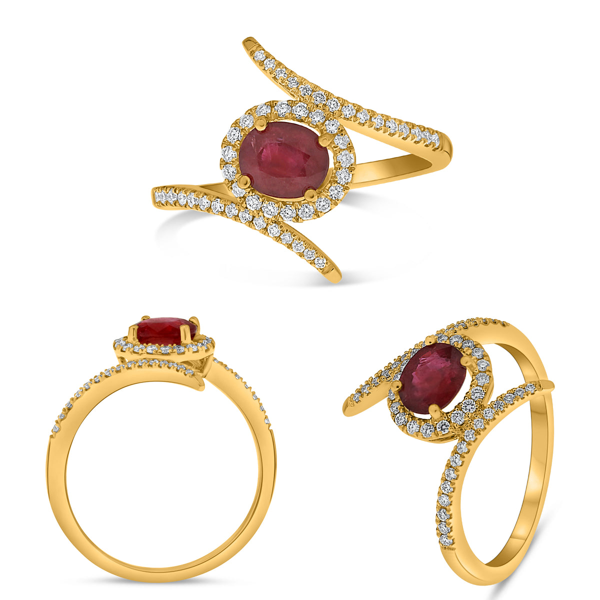 14K Yellow Gold Oval Ruby Halo Ring