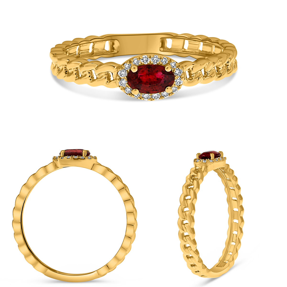 14K Yellow Gold Oval Ruby Halo Ring