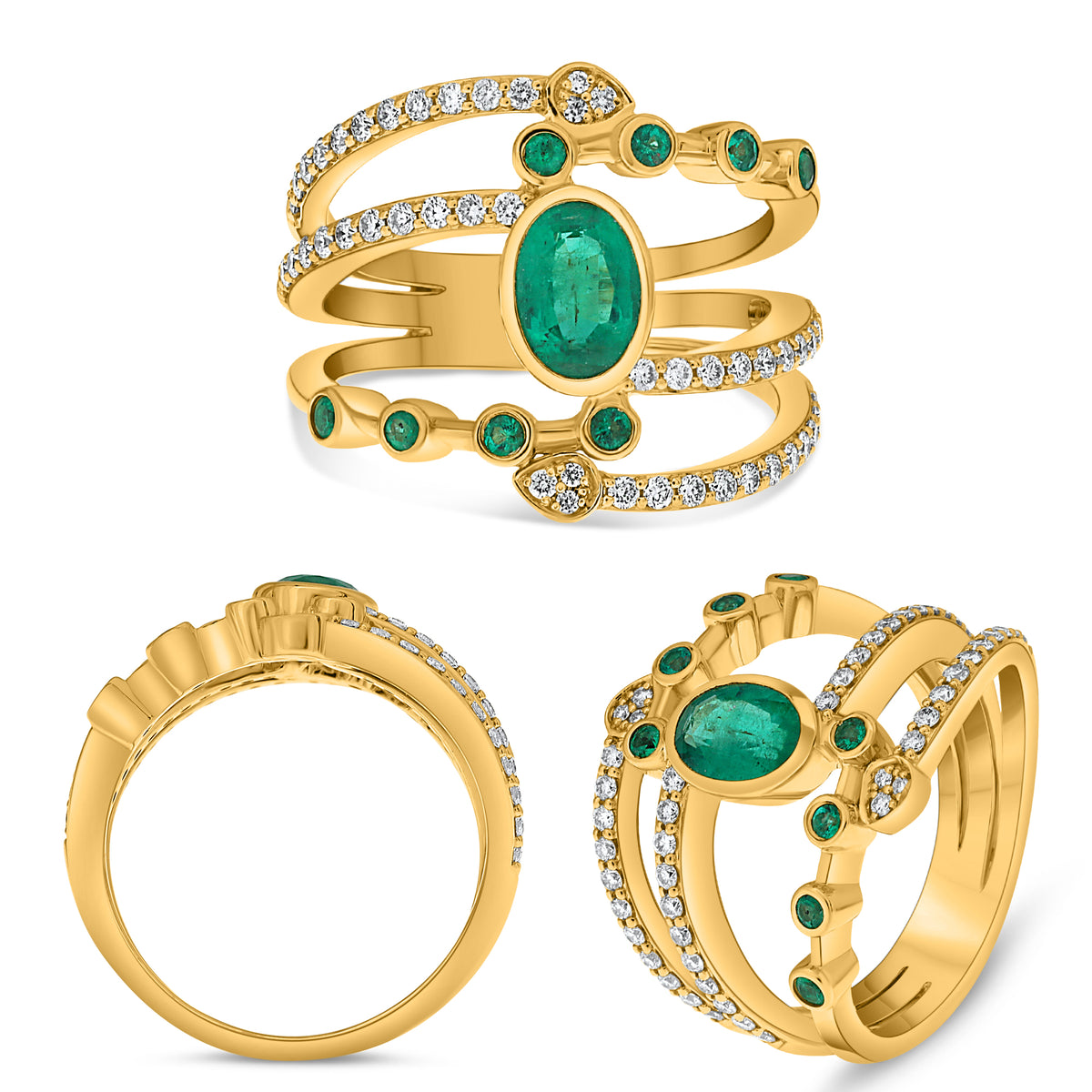 14K Yellow Gold Oval Emerald Ring
