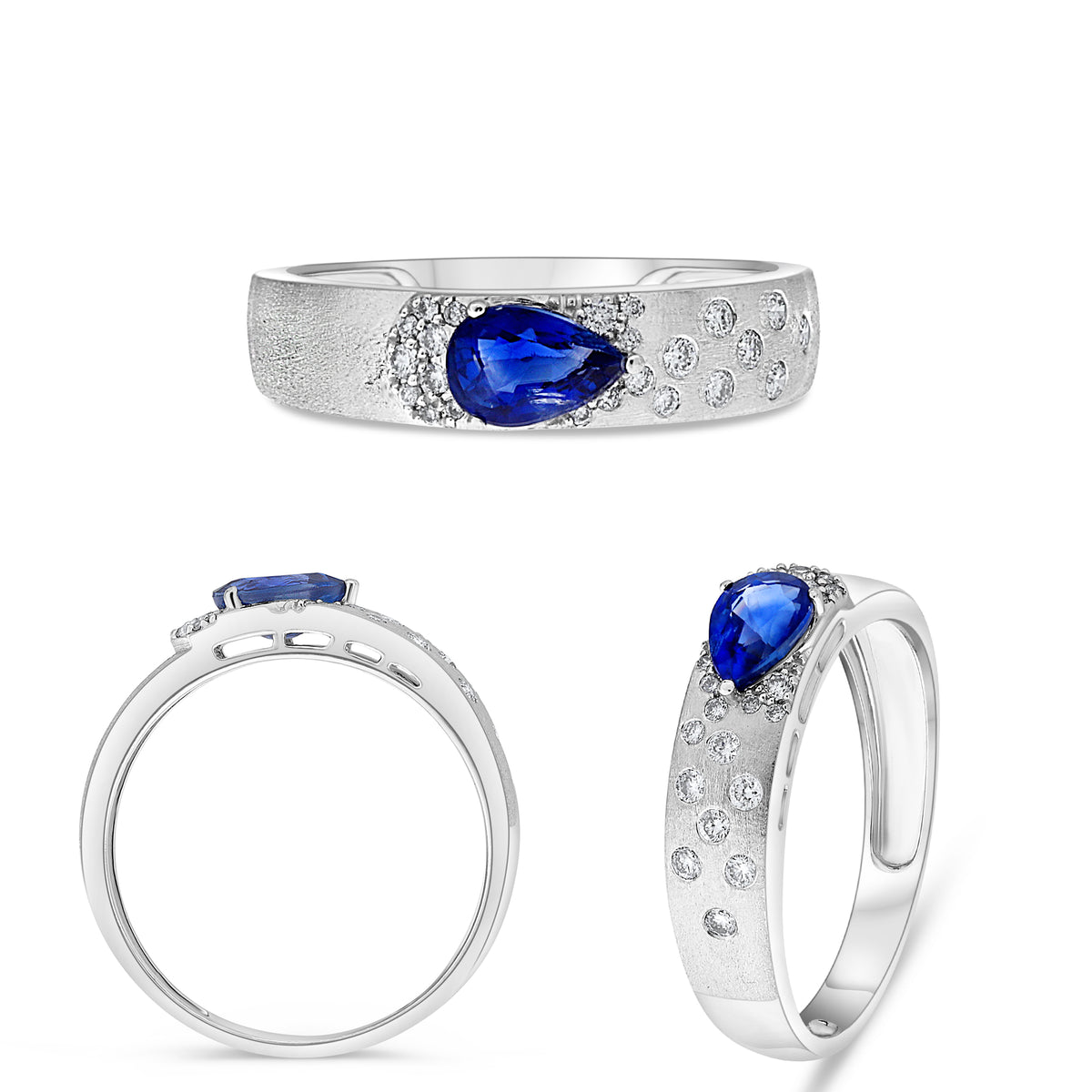 14K White Gold Pear Sapphire Ring