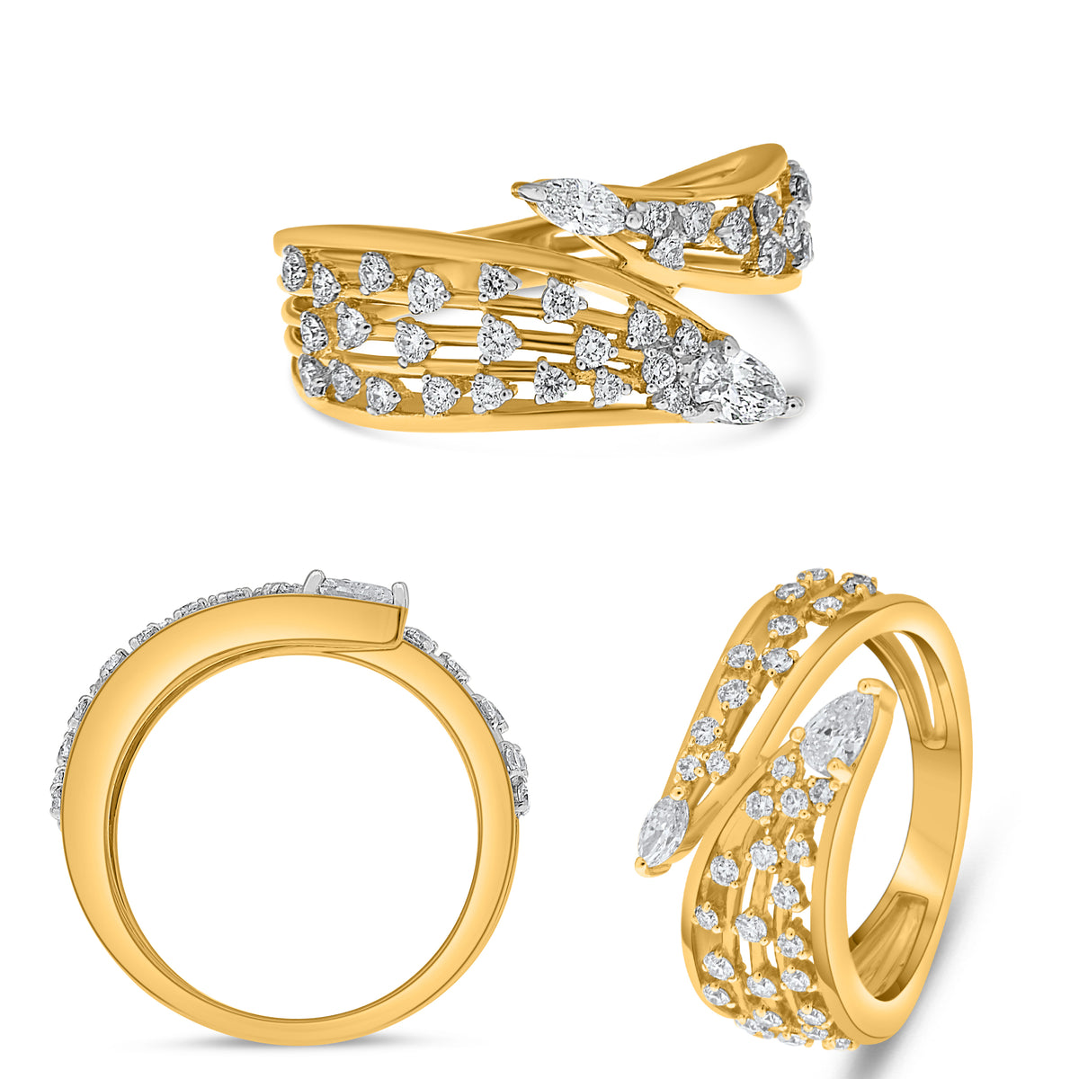 14K White & Yellow Gold Pear Diamond Ring