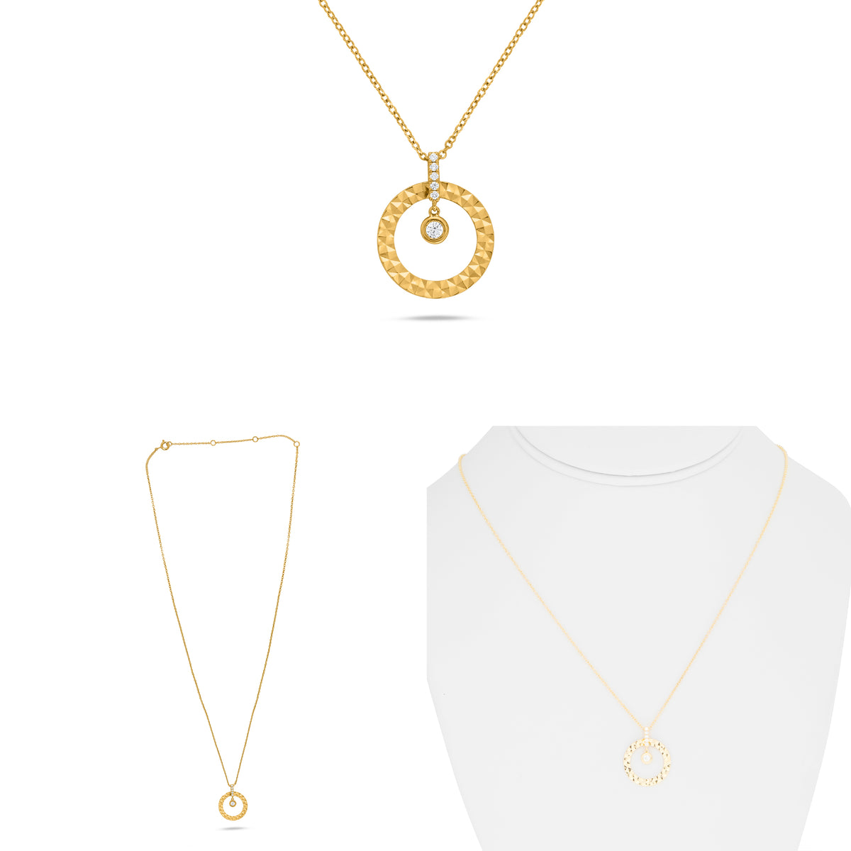 14K Yellow Gold Round Diamond Necklace