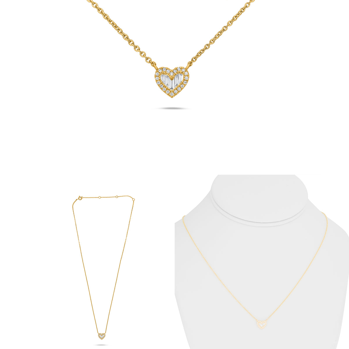 14K Yellow Gold Baguette Diamond Cluster Necklace