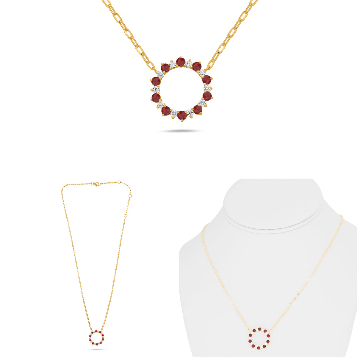 14K Yellow Gold Round Ruby Necklace