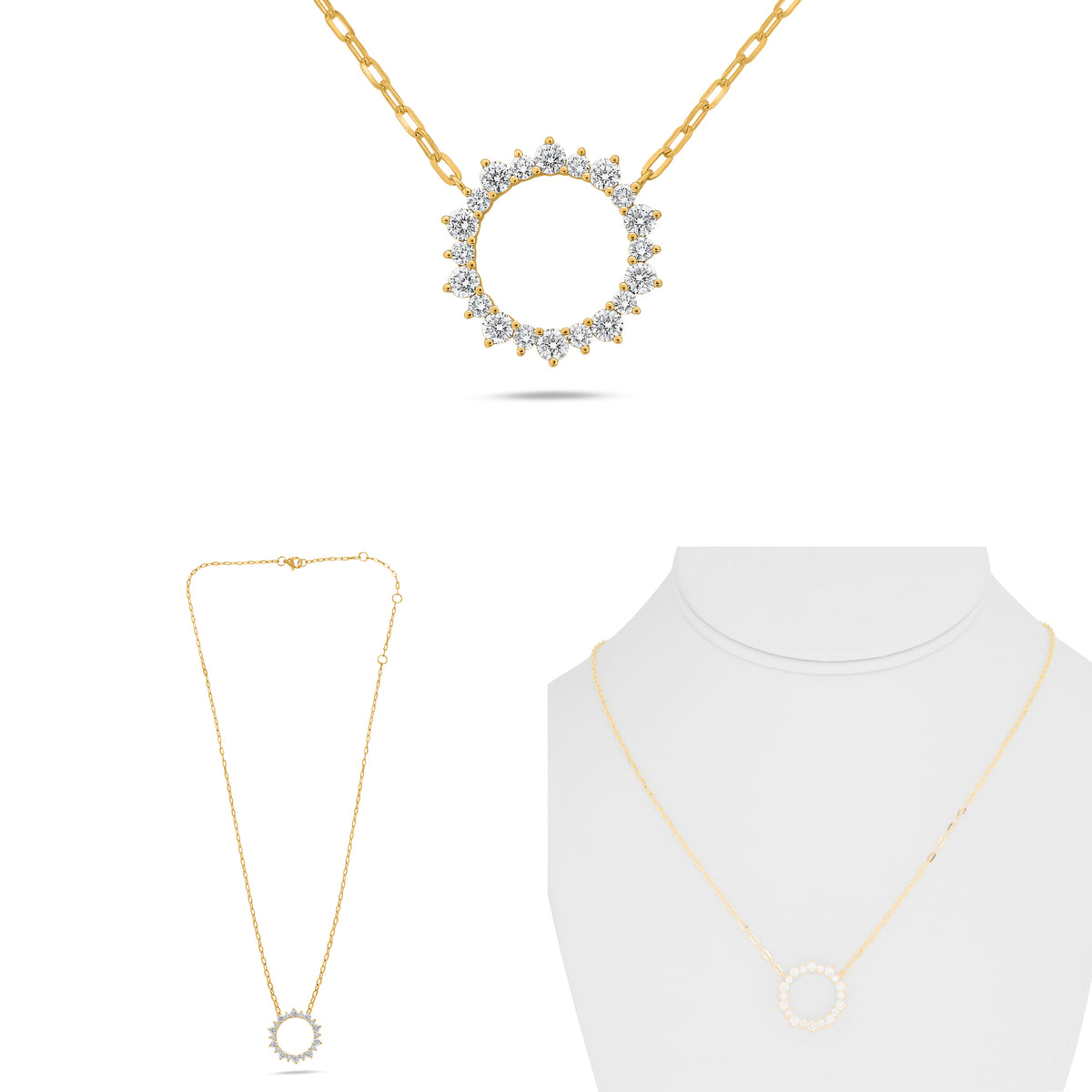 14K Yellow Gold Round Diamond Necklace