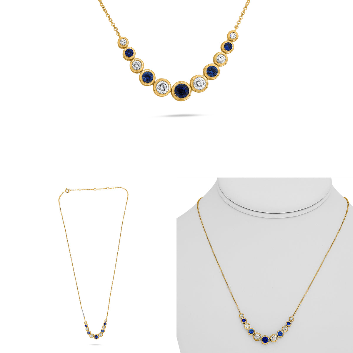 14K Yellow Gold Round Sapphire Necklace