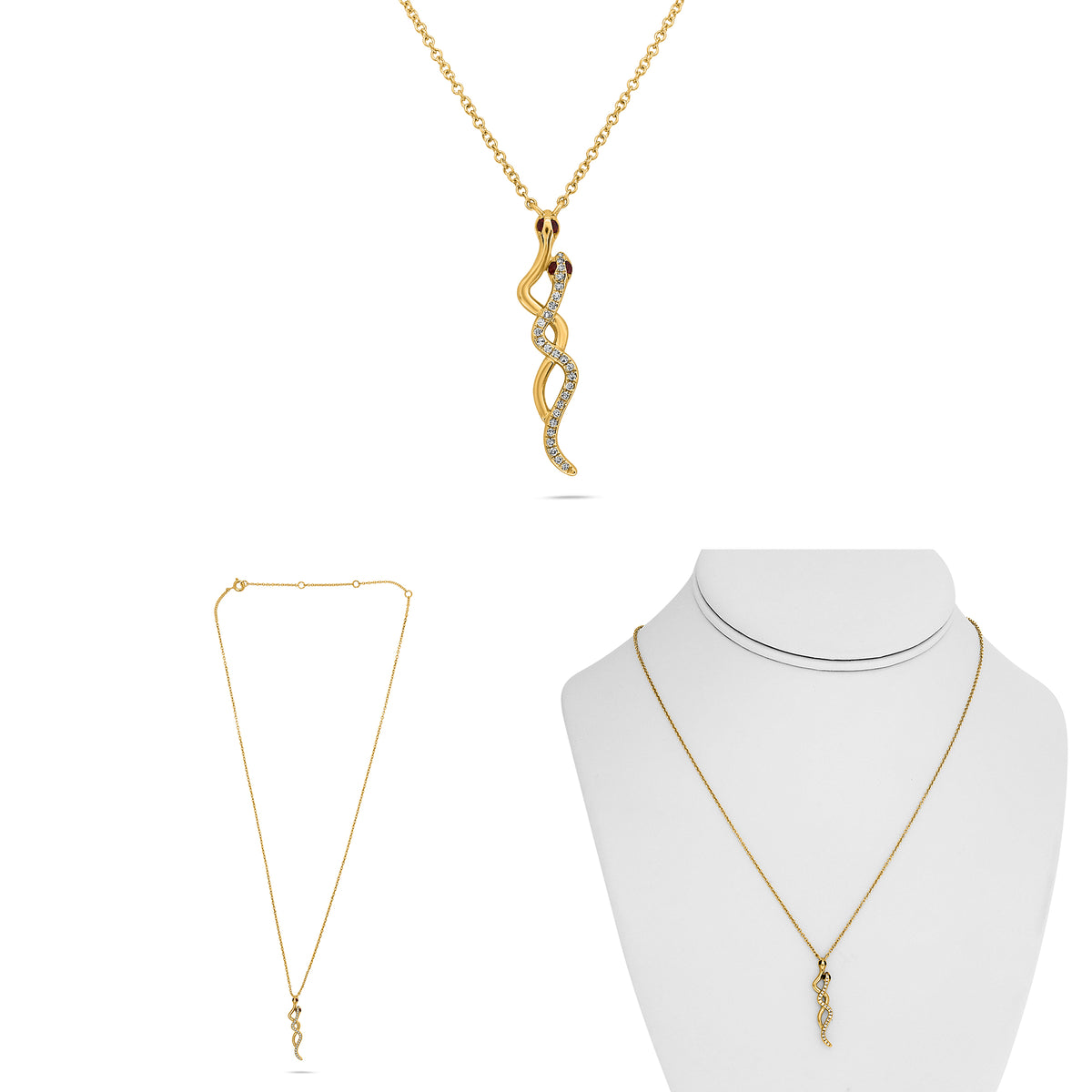 14K Yellow Gold Round Ruby Necklace