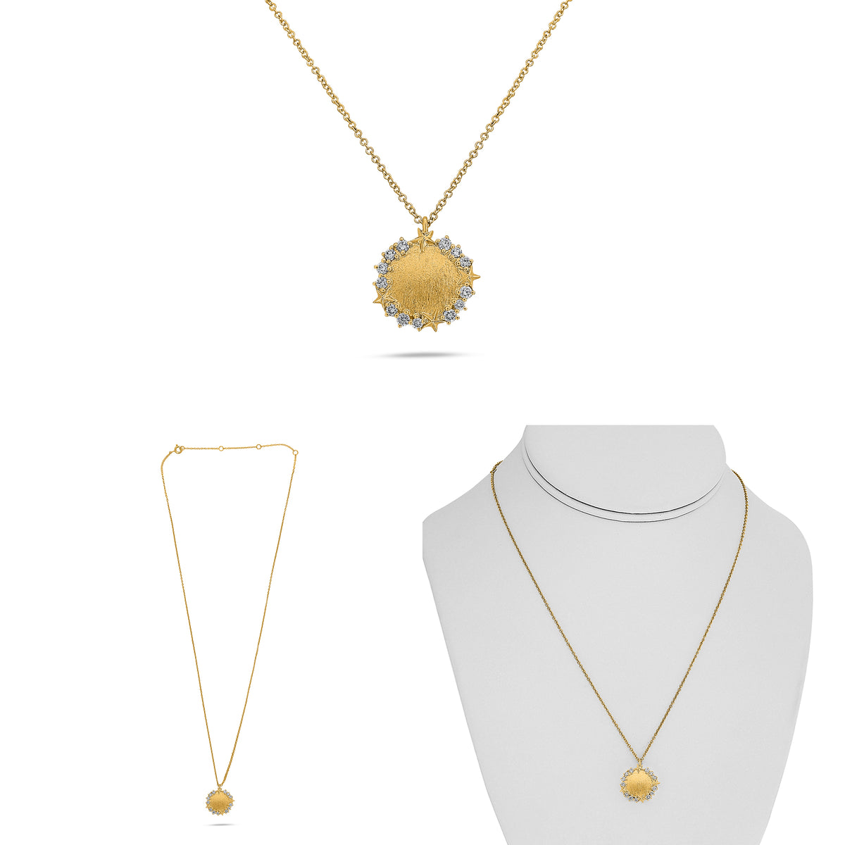 14K Yellow Gold Round Diamond Necklace