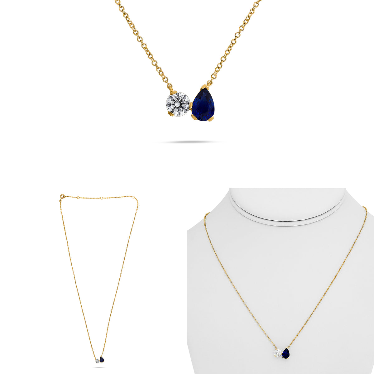 14K Yellow Gold Pear Sapphire Necklace