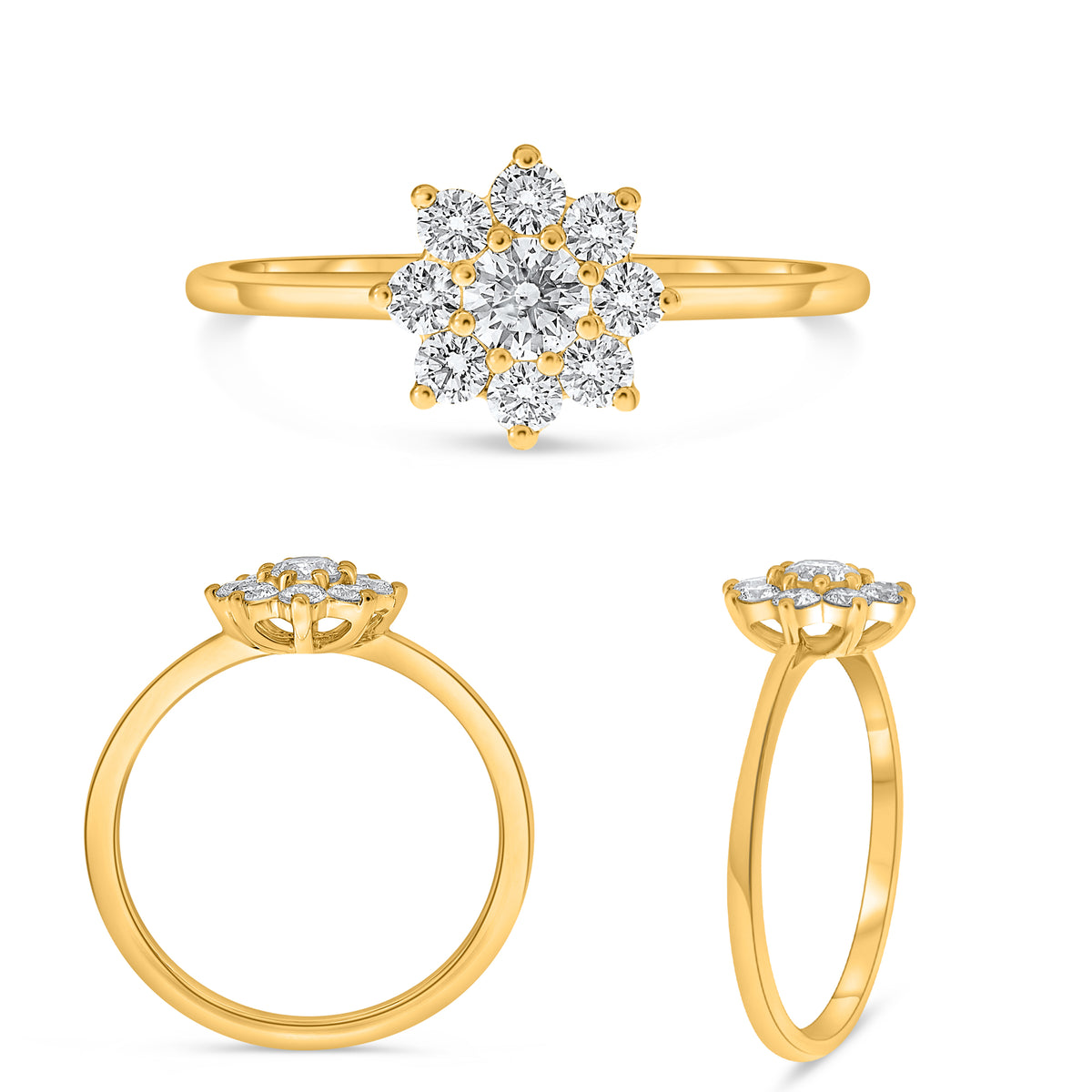 14K Yellow Gold Round Diamond Halo Ring