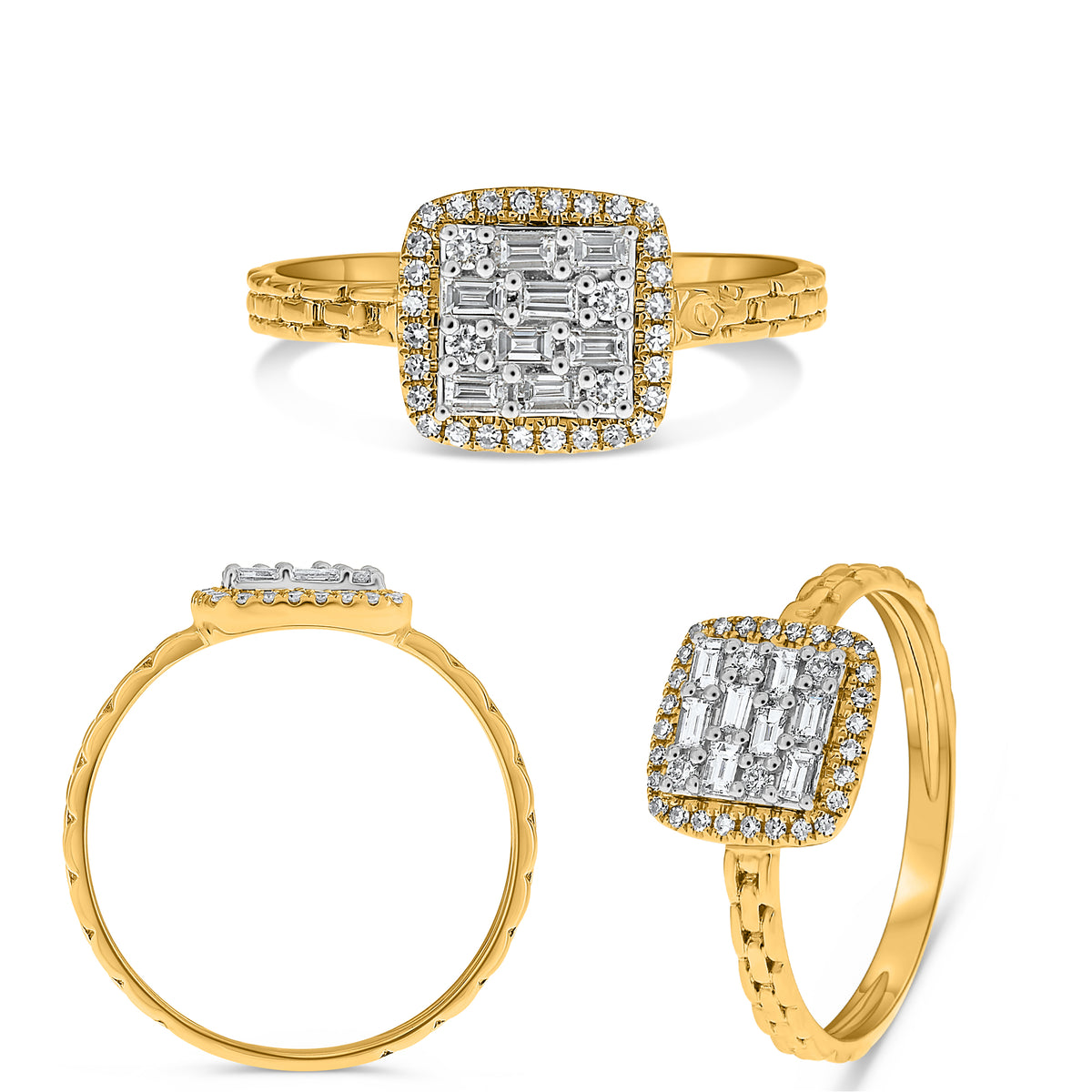 14K White & Yellow Gold Round Diamond Cluster Ring