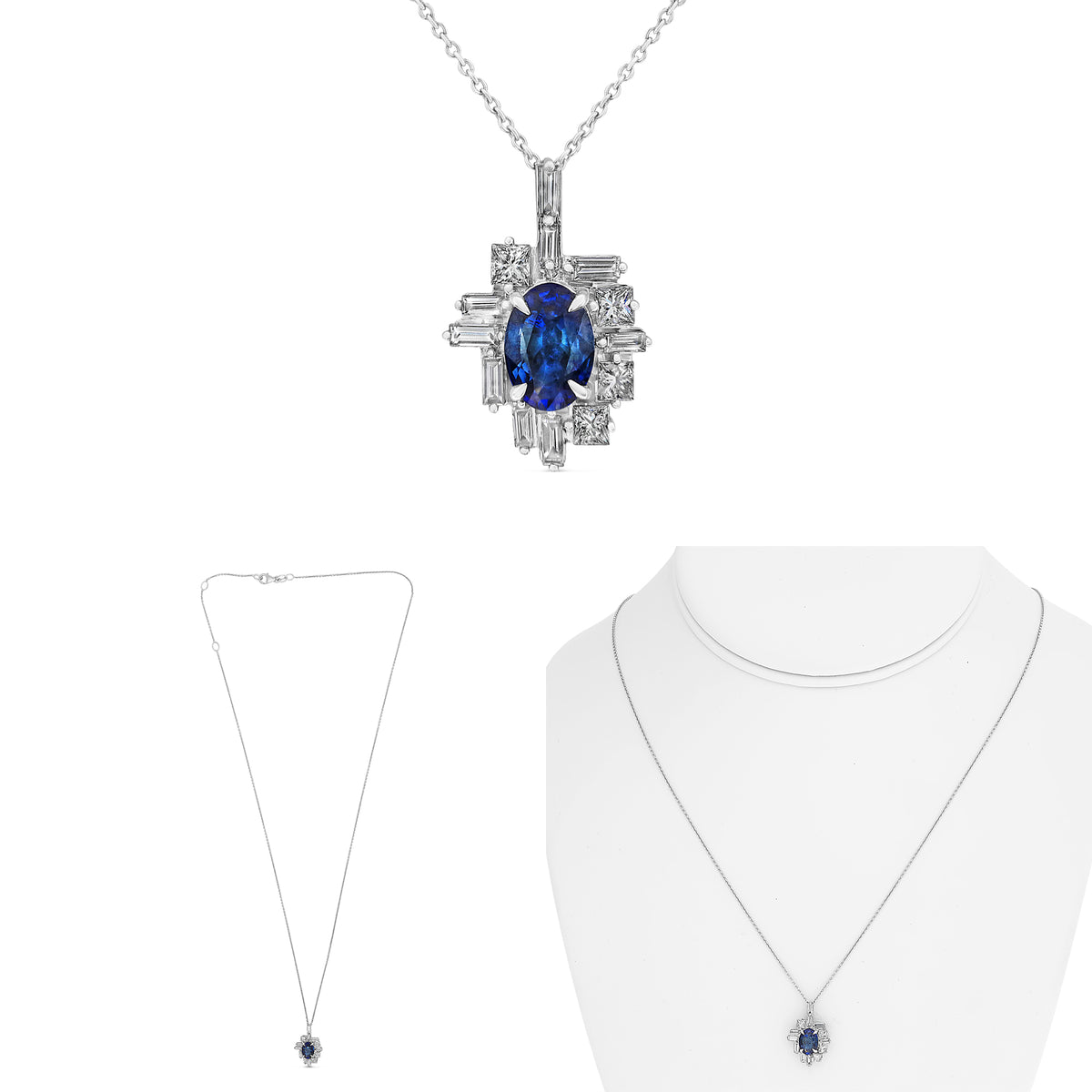 14K White Gold Oval Sapphire Necklace