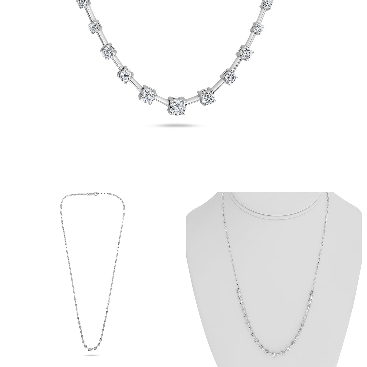 14K White Gold Round Diamond Necklace