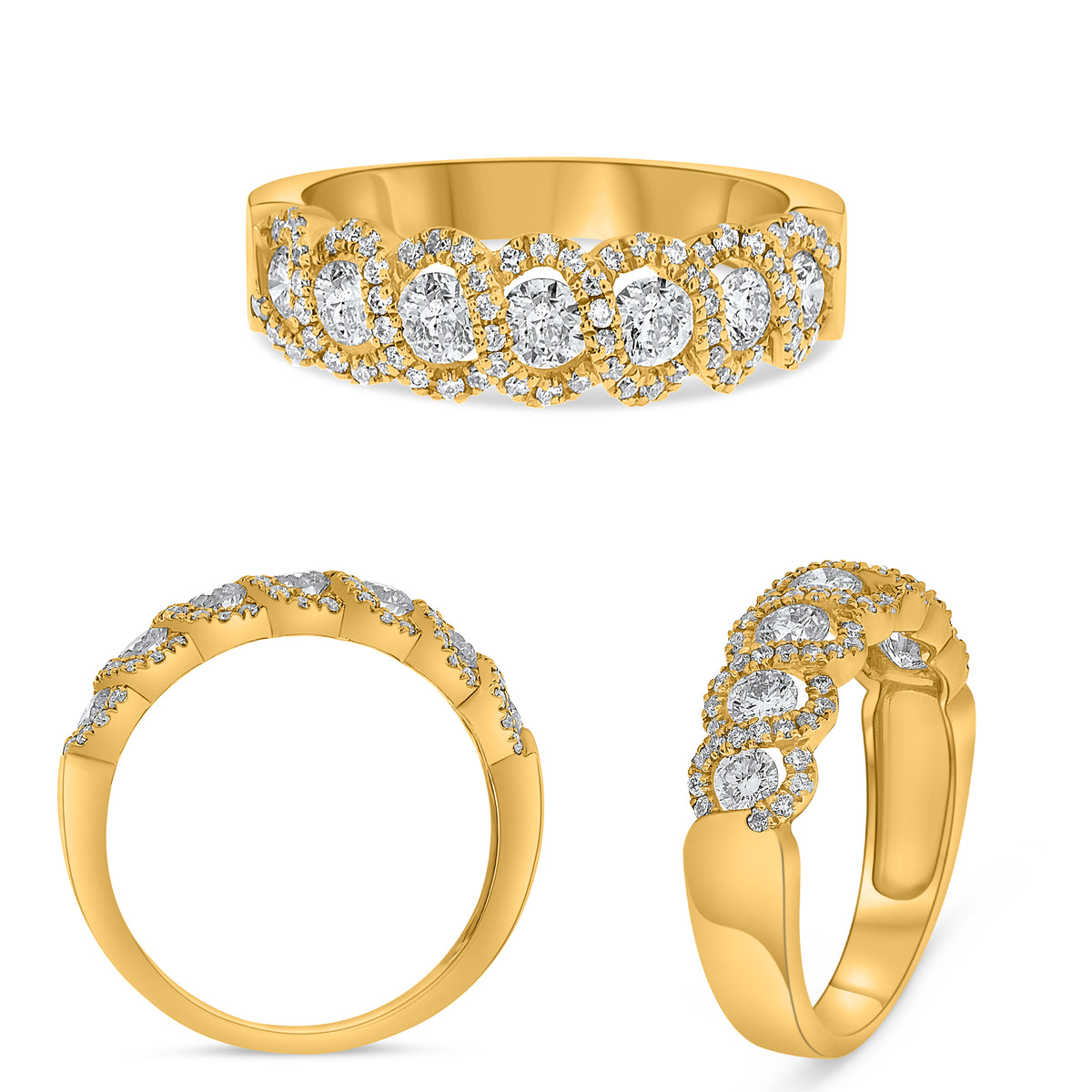 18K Yellow Gold Round Diamond Halo Ring