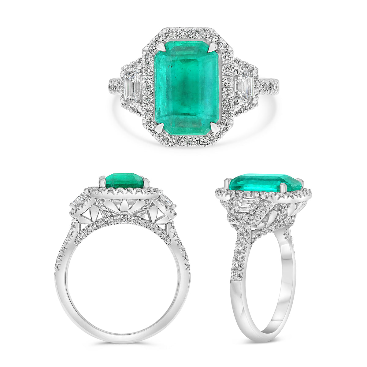 Platinum Emerald Cut Emerald Halo Ring
