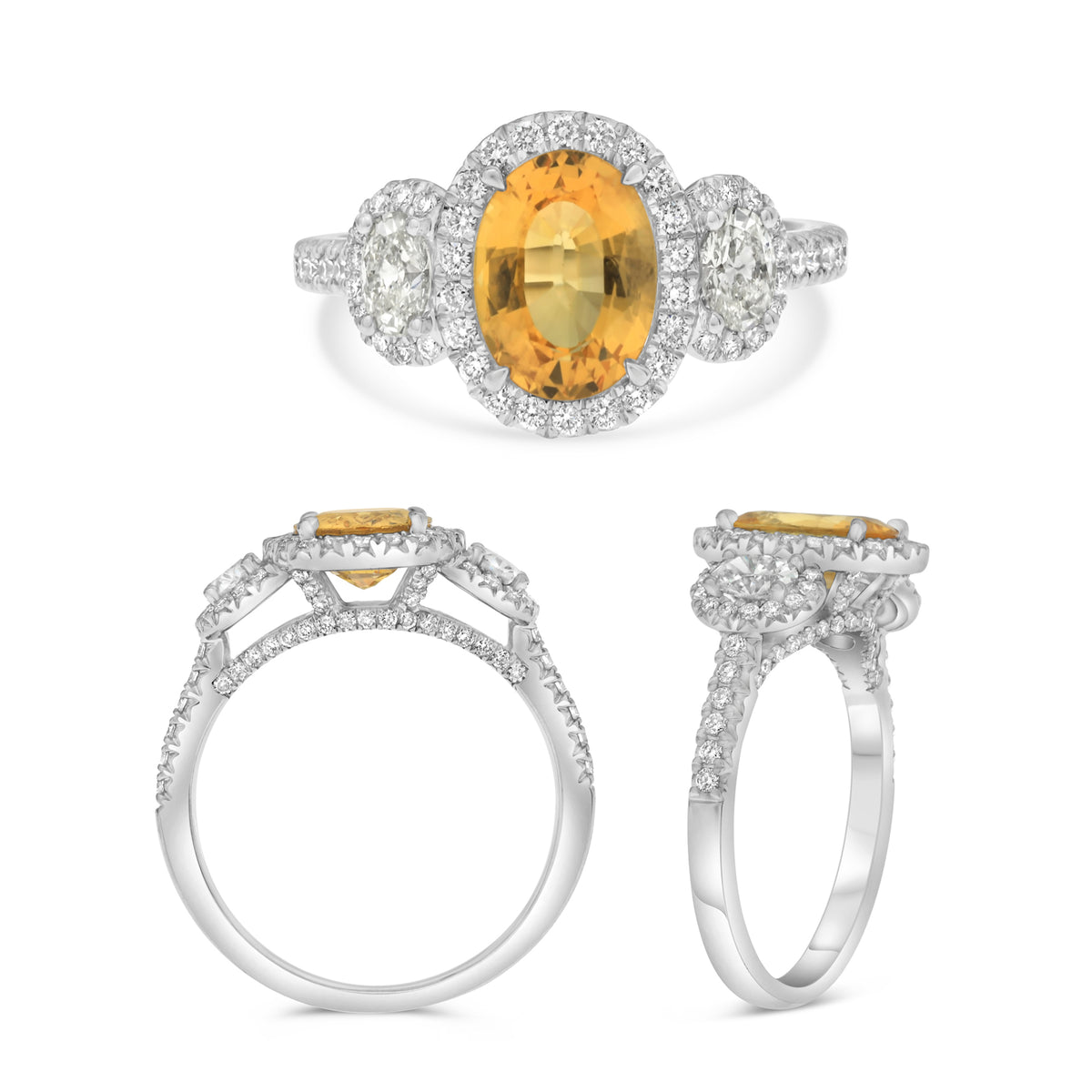 14K White Gold Oval Orange Sapphire Halo Ring