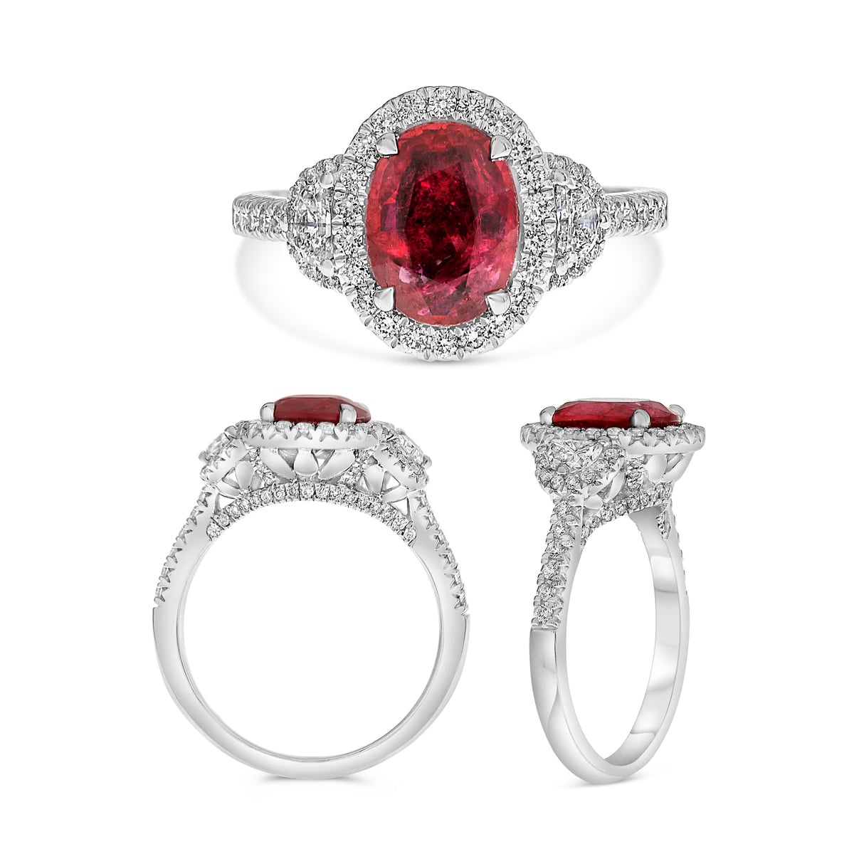 Platinum Oval Ruby Halo Ring