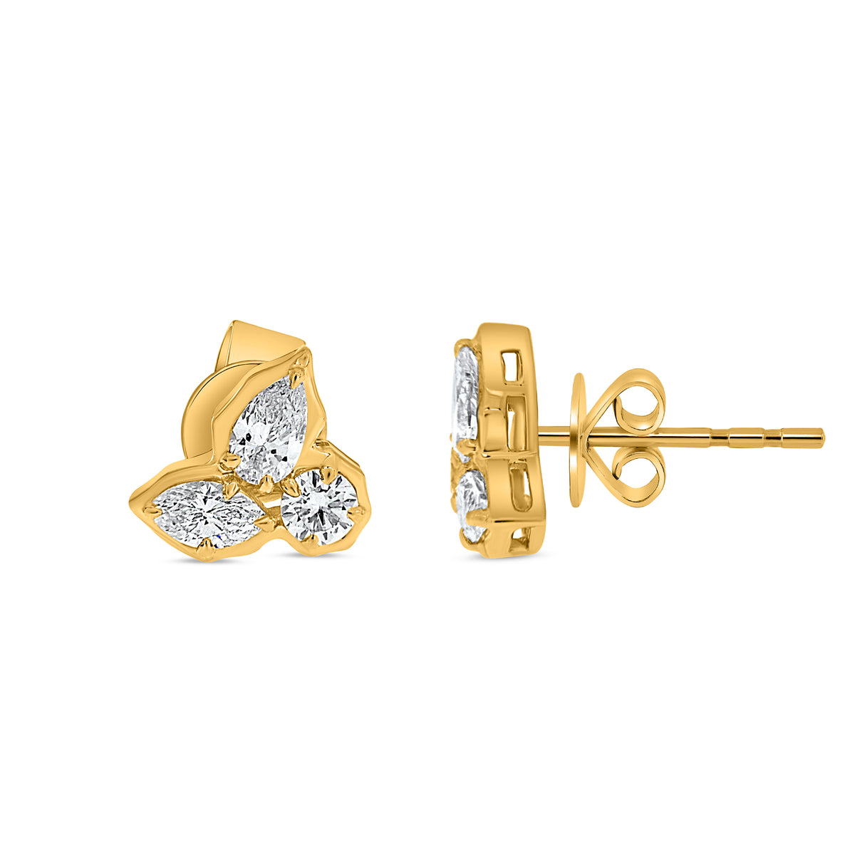 14K Yellow Gold Diamond Cluster Earrings