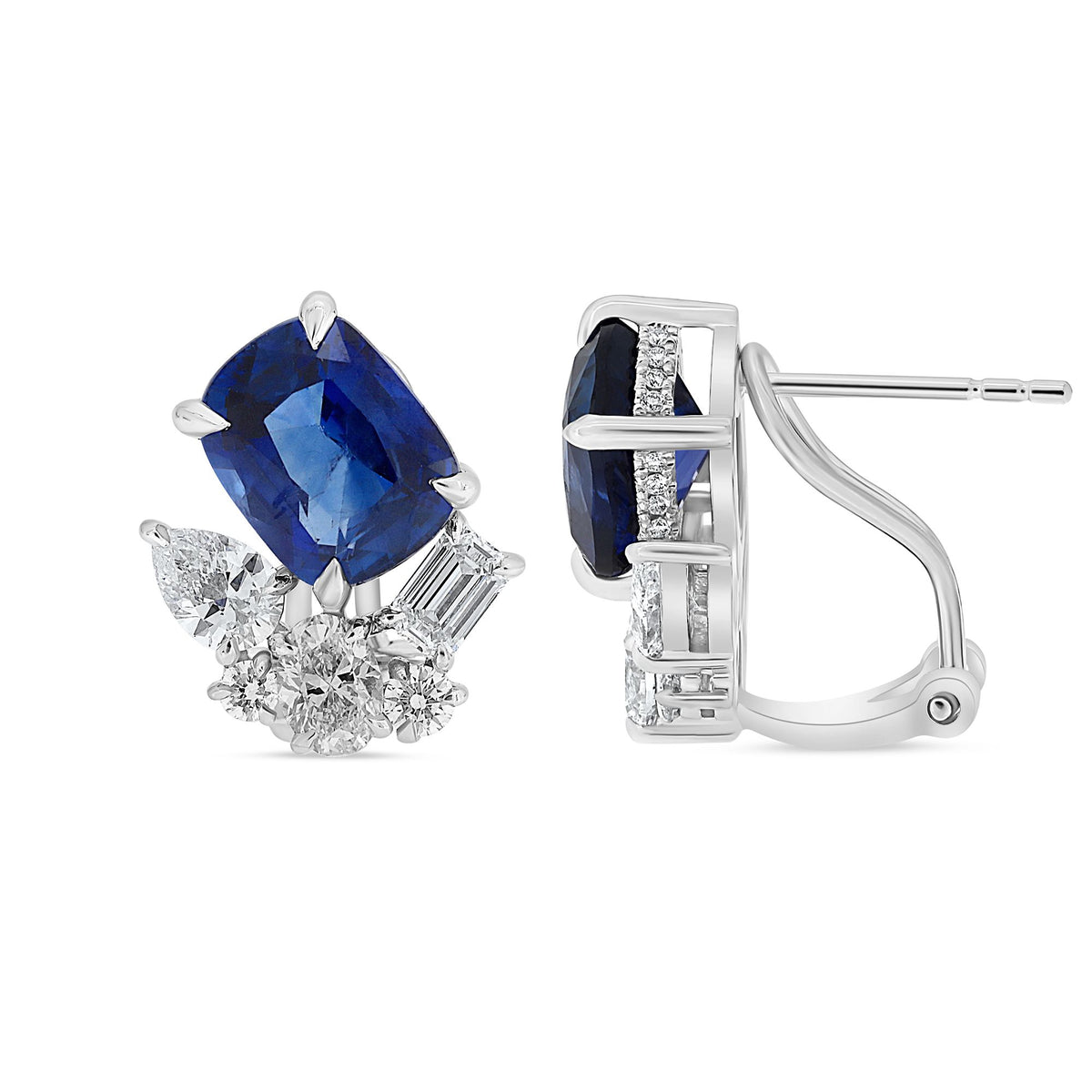 14K White Gold Cushion Sapphire Earrings