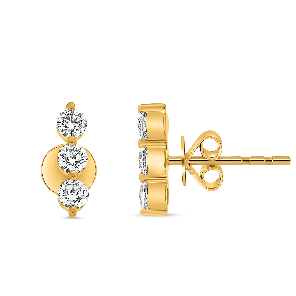 14K Yellow Gold Round Diamond Earrings