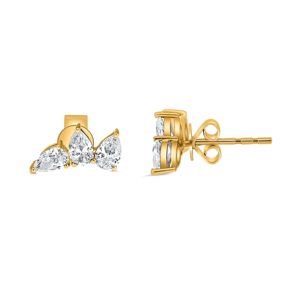14K Yellow Gold Pear Diamond Earrings
