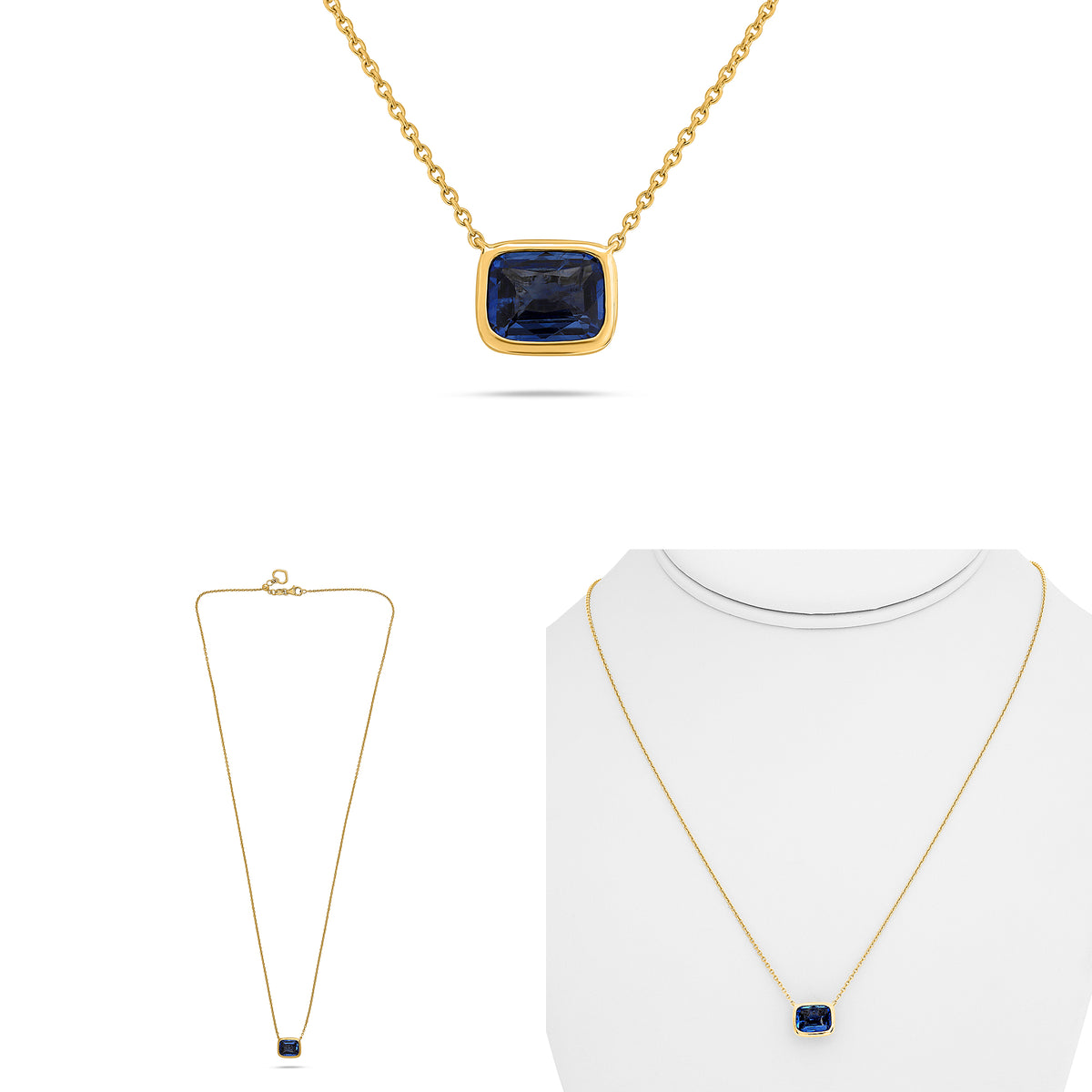 14K Yellow Gold Cushion Sapphire Necklace