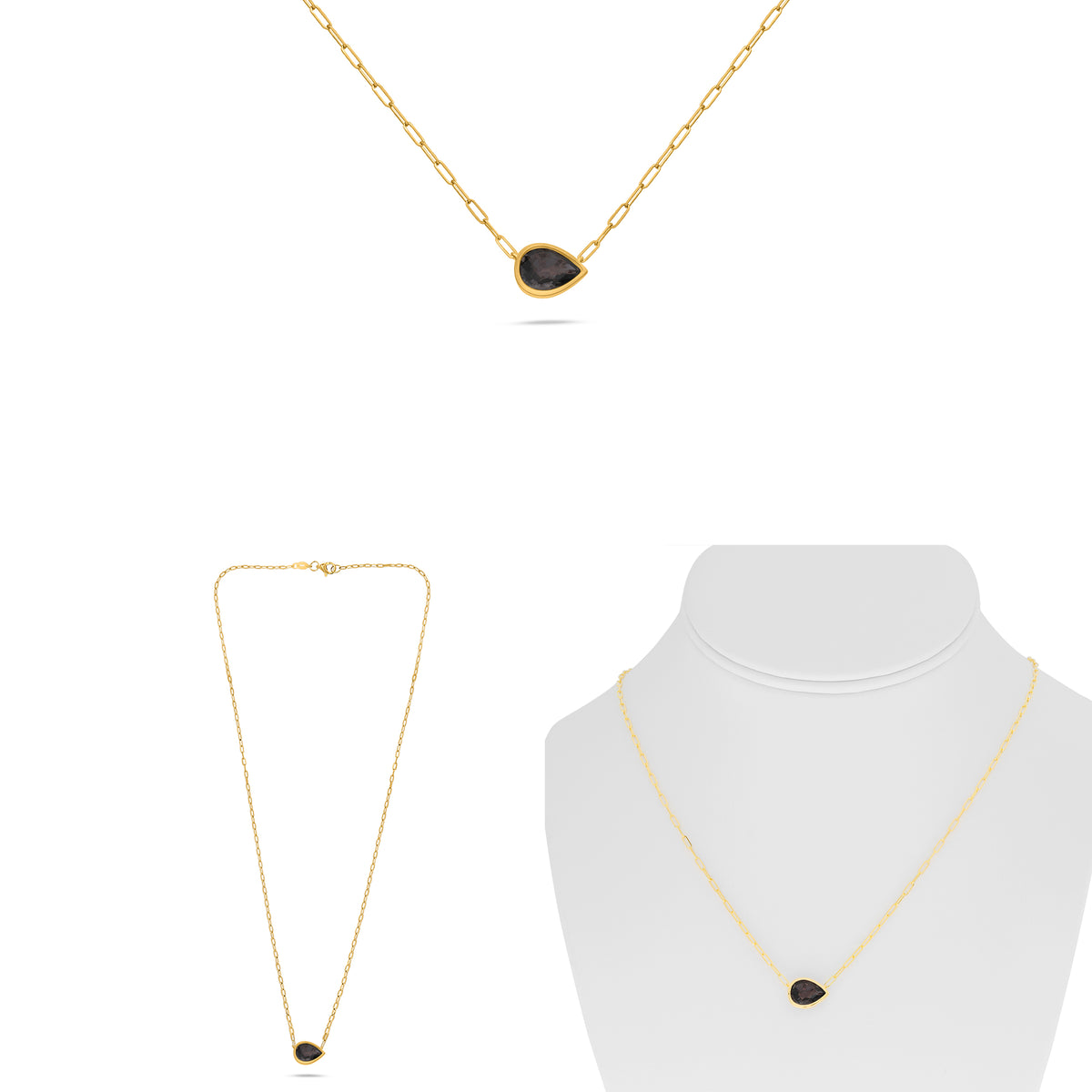 18K Yellow Gold Pear Pink Sapphire Necklace