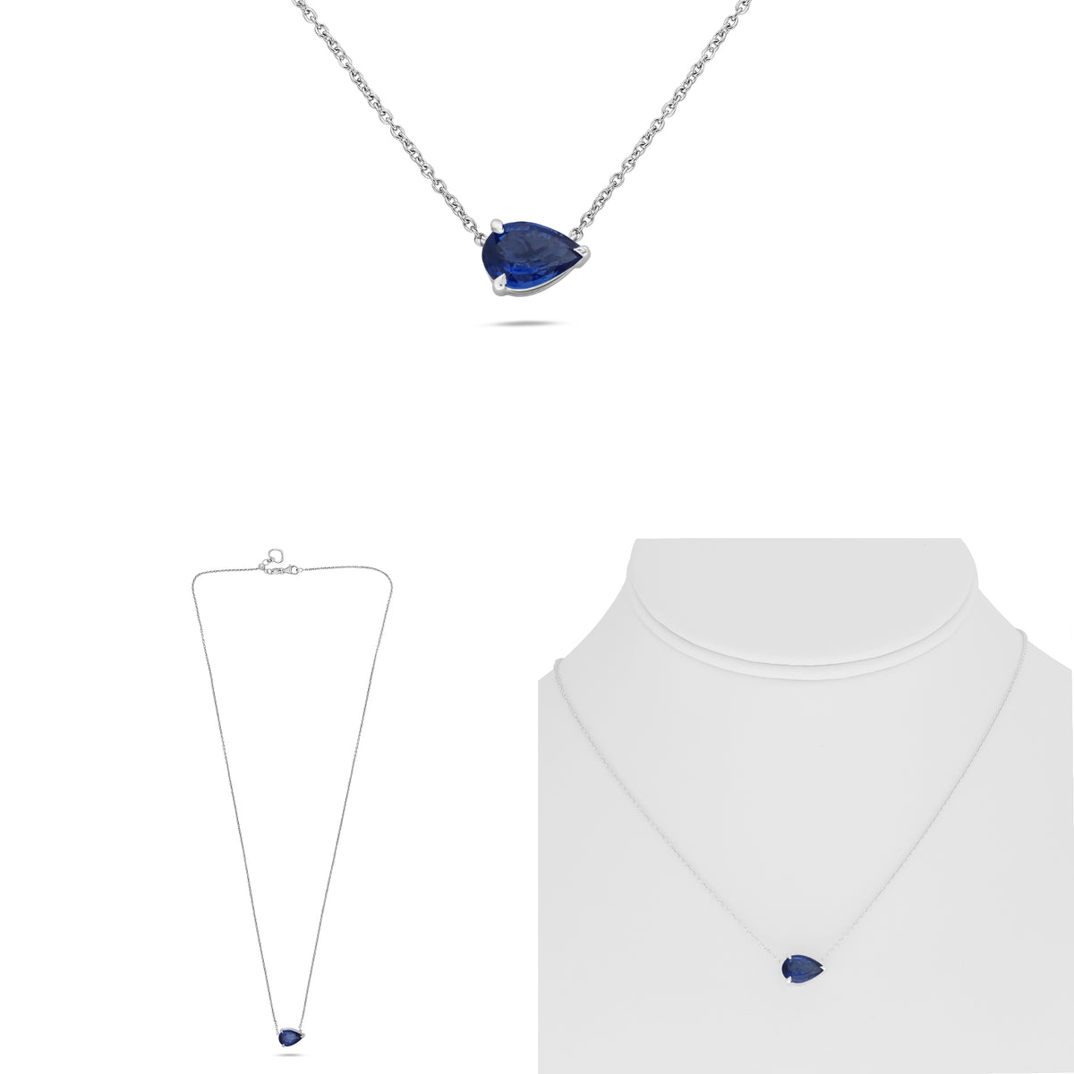 18K White Gold Pear Sapphire Necklace