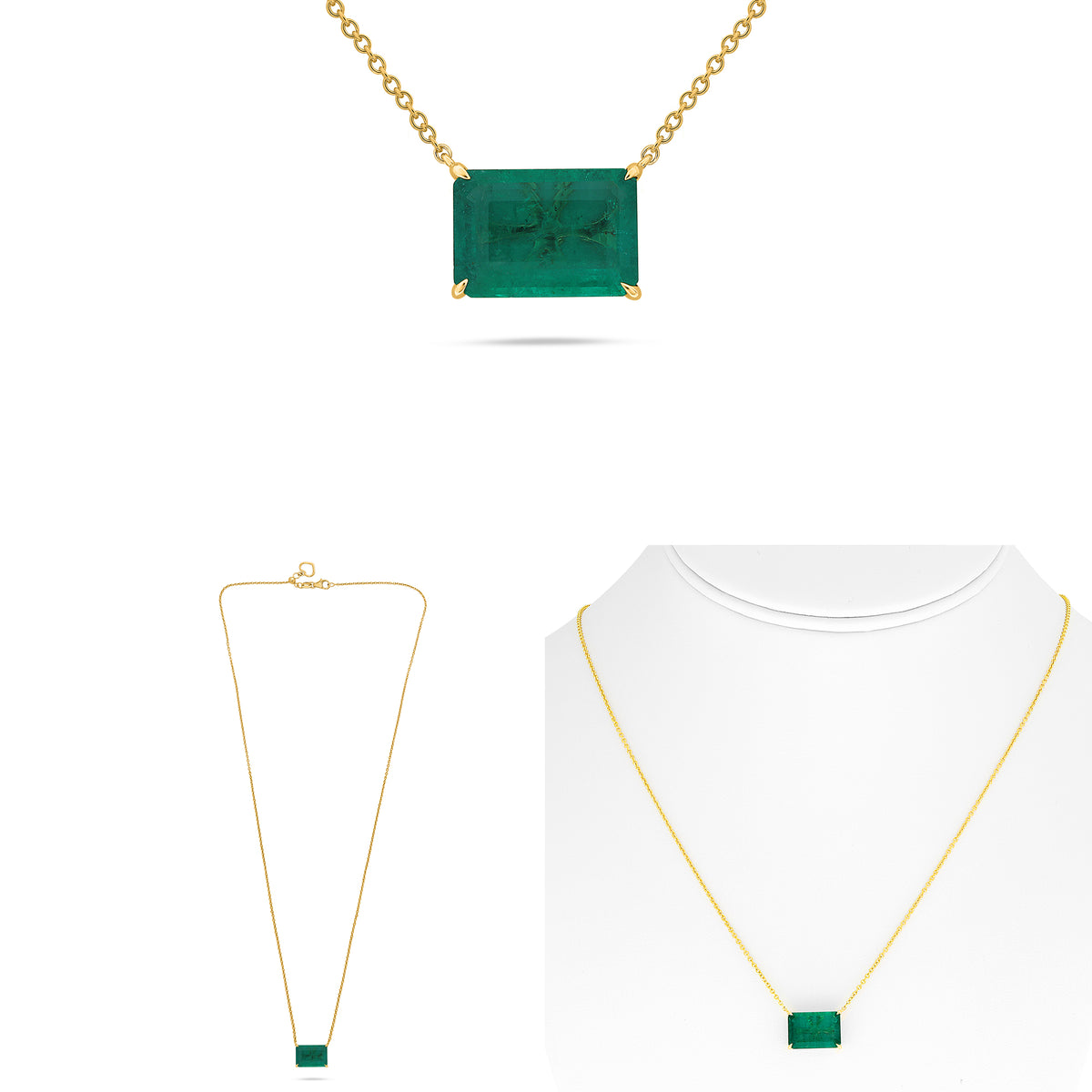 18K Yellow Gold Emerald Cut Emerald Necklace
