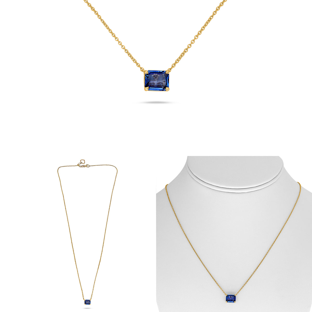 14K Yellow Gold Emerald Cut Sapphire Necklace