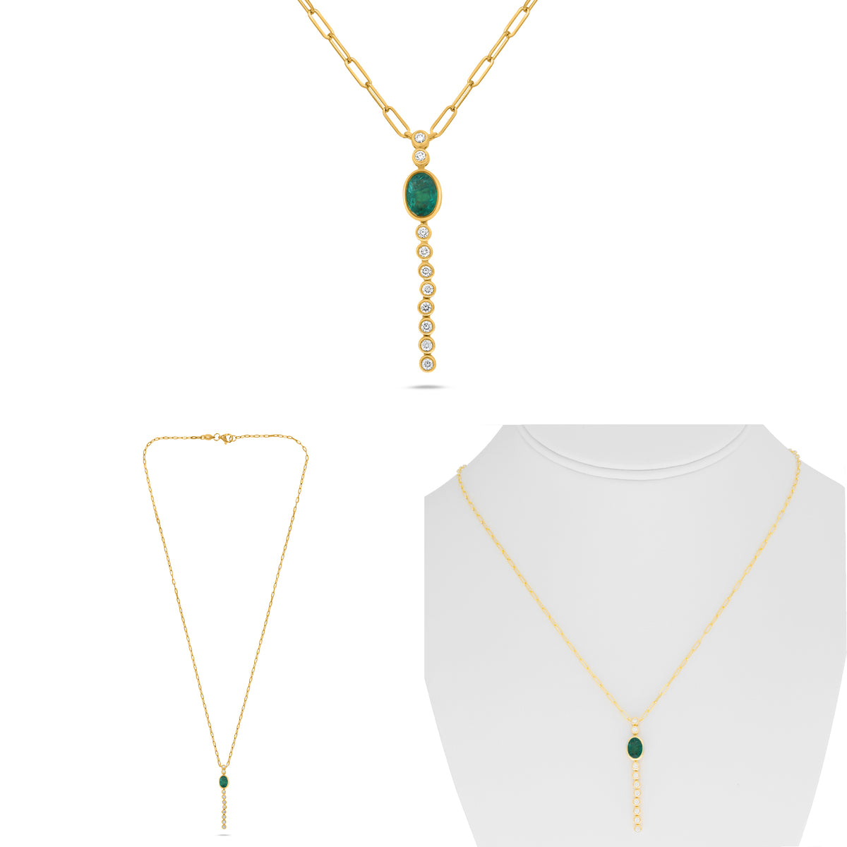 18K Yellow Gold Oval Emerald Necklace