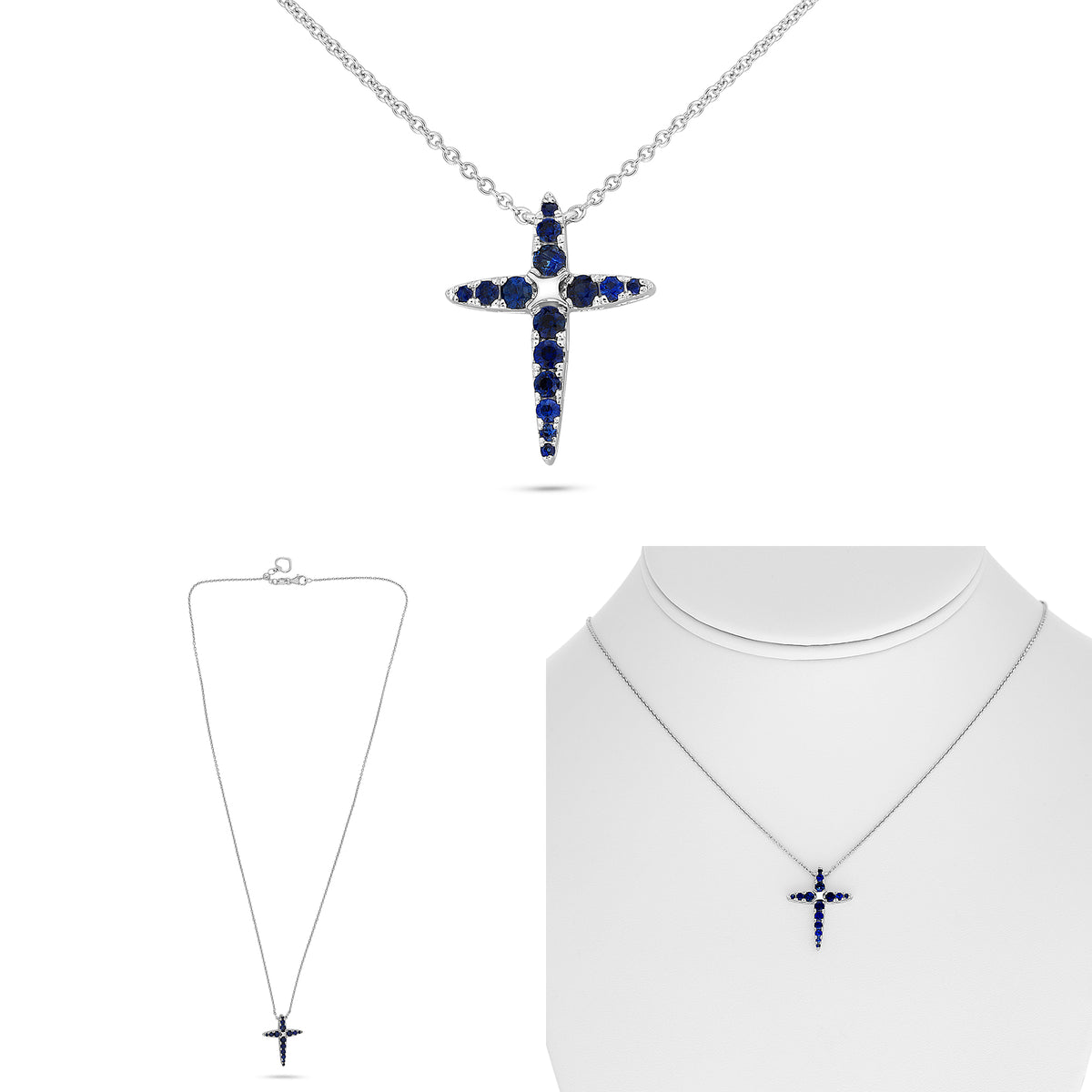 14K White Gold Round Sapphire Necklace