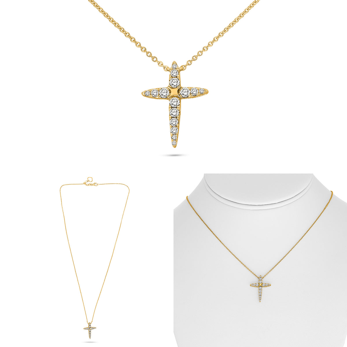 14K Yellow Gold Round Diamond Necklace