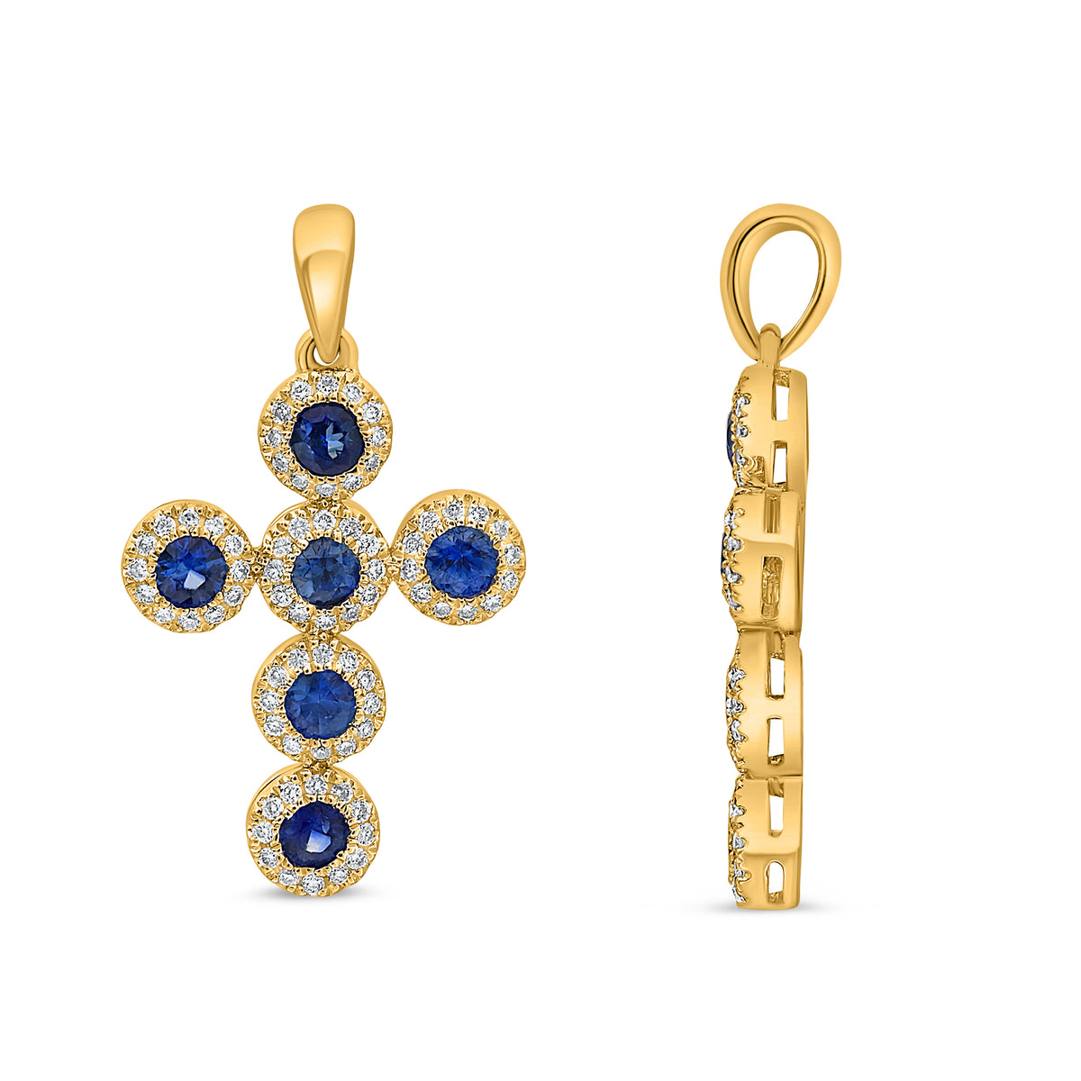 14K Yellow Gold Round Sapphire Halo Pendant