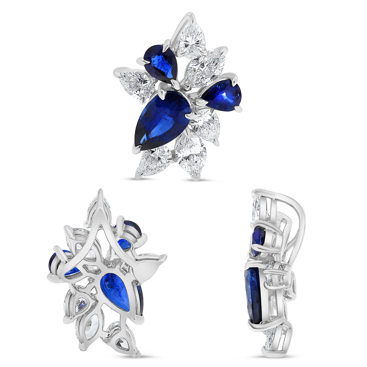 14K White Gold Pear Sapphire Cluster Pendant